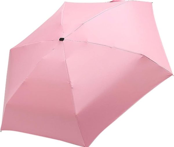 Umbrella Umbrella Flat Lightweight Parasol 5 Folding Sun Mini Foldable Umbrella Couple Short Handle Wind Durable Resistant Umbrella, Pink