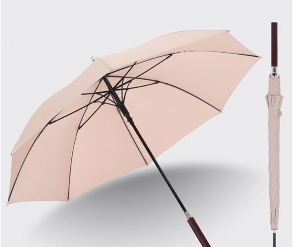Umbrella for Rain Retro Solid Wood Curved Handle Eight-bone Long Handle Umbrella Business Straight Umbrella Men's Double Automatic Wooden Handle Umbrella Outdoor Umbrellas