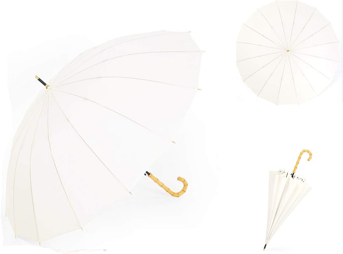 Bamboo Stick Umbrella Auto Open Solid Color Fashionable and Simple 190T 16 Ribs, - Image 2