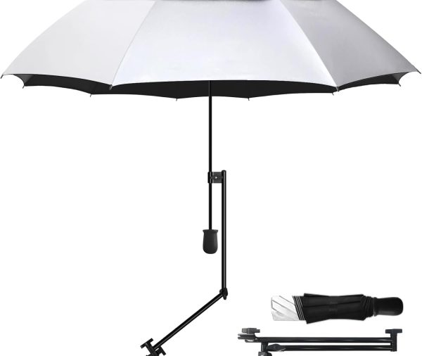 UPF 50+ Golf Umbrella with Adjustable Universal Clamp, Portable Umbrellas for Rain, Manual Open & Close, for Beach Chair, Golf Cart, Stroller, Bleacher, Patio