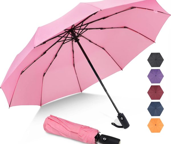 Travel Umbrella Compact - 10 Ribs Portable Collapsible Umbrellas for Rain Windproof -  Automatic Small Folding Umbrella Lightweight Packable Umbrella for Women Men