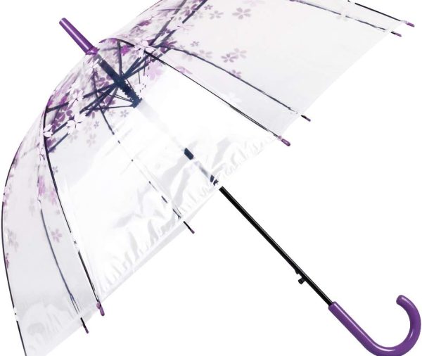 Clear Cherry Umbrella Auto Open Transparent Windproof for Kids or Outdoor Weddings 32 Inches Diameter,