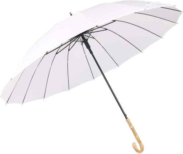 Bamboo Stick Umbrella Auto Open Solid Color Fashionable and Simple 190T 16 Ribs,