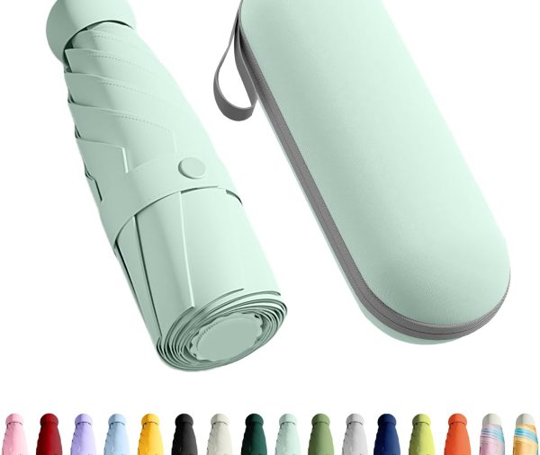 Travel Umbrella - Mini Folding Compact Umbrella with Case, 8 Ribs Lightweight Portable Umbrella, Small Sun & Rain Pocket Umbrella for Girls and Women