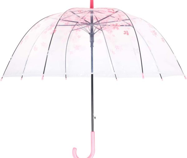 Clear Cherry Umbrella Auto Open Transparent Windproof for Kids or Outdoor Weddings 32 Inches Diameter,
