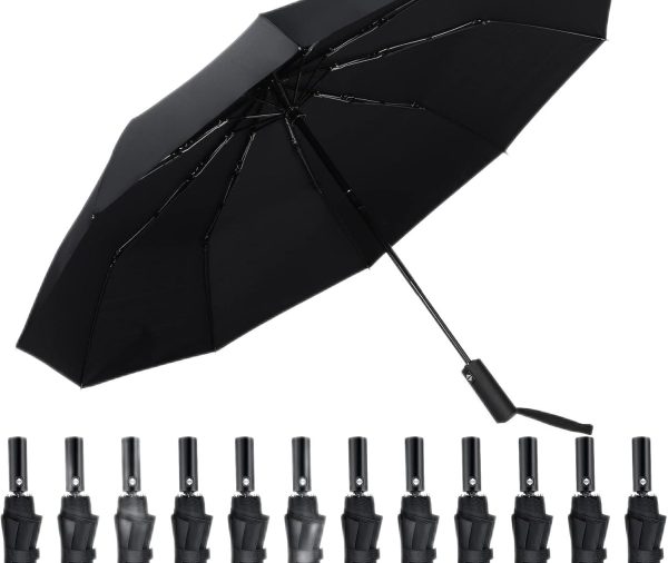 12 Pcs Windproof Travel Umbrella 10 Ribs Automatic Open Close Umbrella Strong Steel Shaft, Wind Resistant, Compact Travel Umbrella Folding Umbrella Rain Umbrella for Men Women