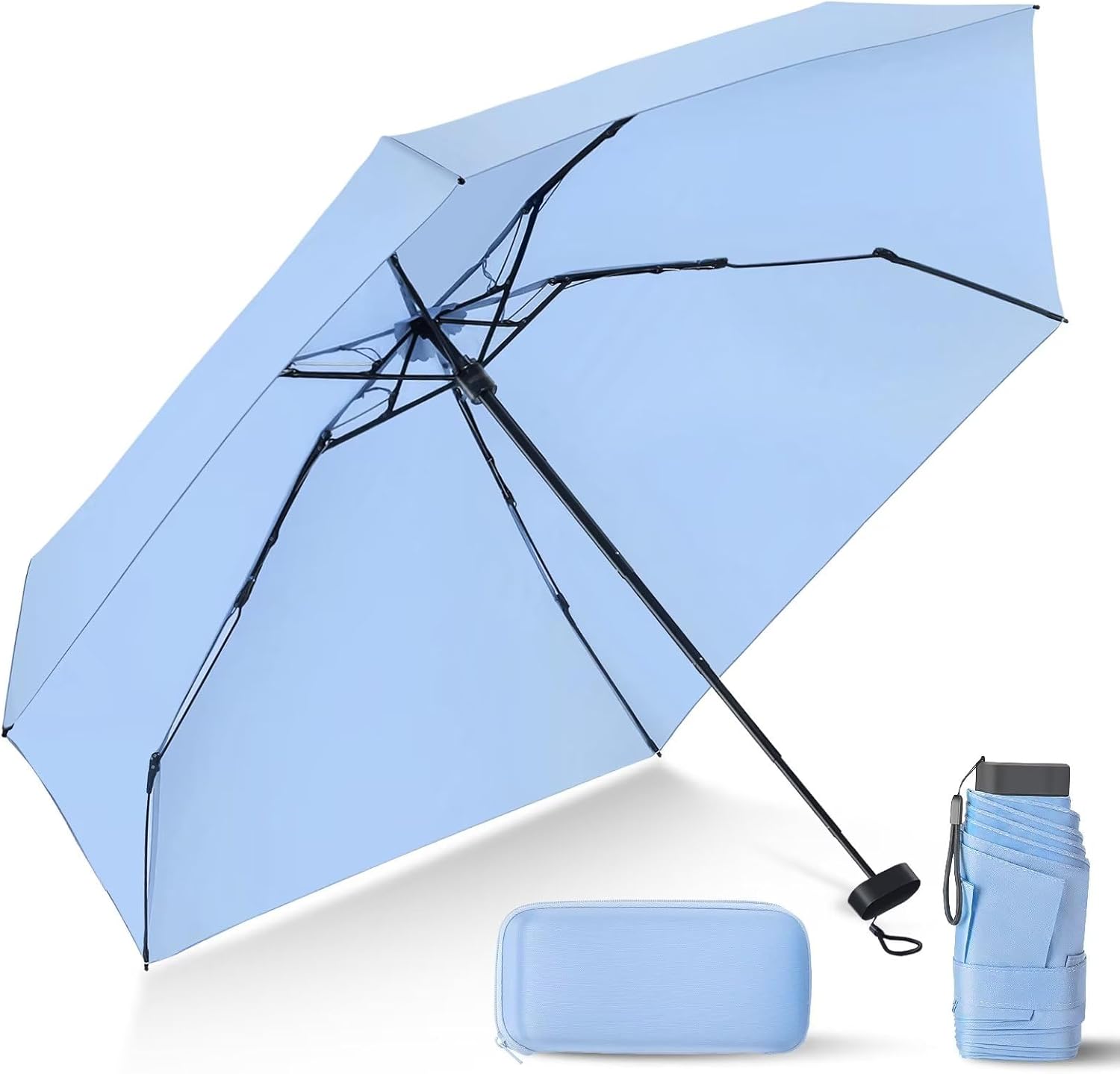 Compact Travel Umbrella with Case - Mini Umbrella for Purse, Small Lightweight &Tiny Design Perfect for Parasol Outdoor Sun&Rain Umbrellas
