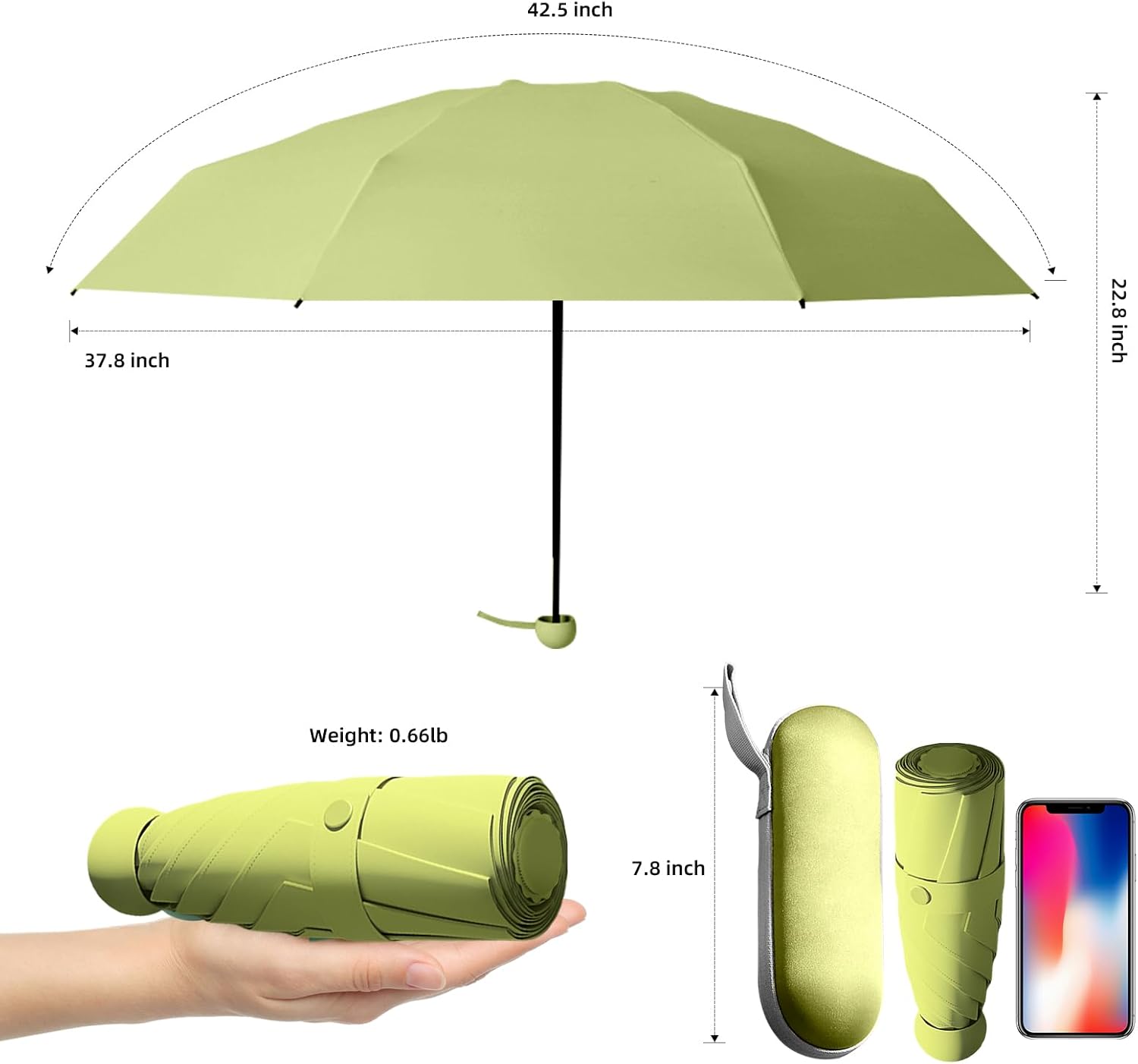 Travel Umbrella - Mini Folding Compact Umbrella with Case, 8 Ribs Lightweight Portable Umbrella, Small Sun & Rain Pocket Umbrella for Girls and Women - Image 2