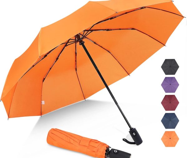 Travel Umbrella Compact - 10 Ribs Portable Collapsible Umbrellas for Rain Windproof -  Automatic Small Folding Umbrella Lightweight Packable Umbrella for Women Men