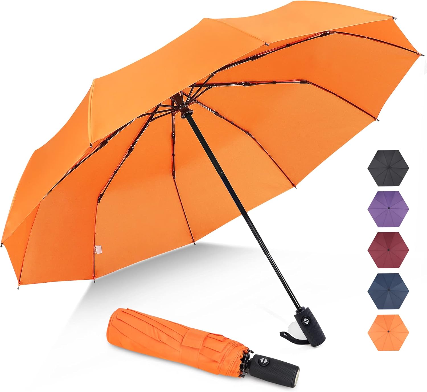 Travel Umbrella Compact - 10 Ribs Portable Collapsible Umbrellas for Rain Windproof - Automatic Small Folding Umbrella Lightweight Packable Umbrella for Women Men