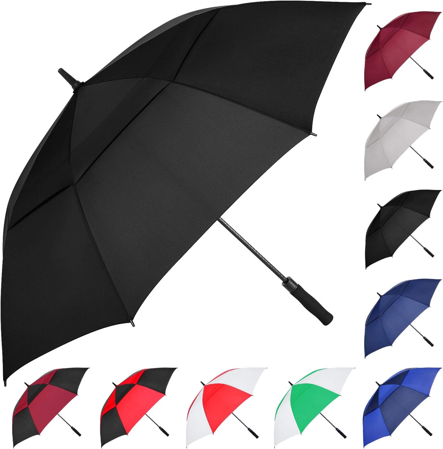 54/62/68/72 Inch Automatic Open Golf Umbrella, Extra Large Oversize Double y Vented Windproof Waterproof Stick Umbrellas for Rain