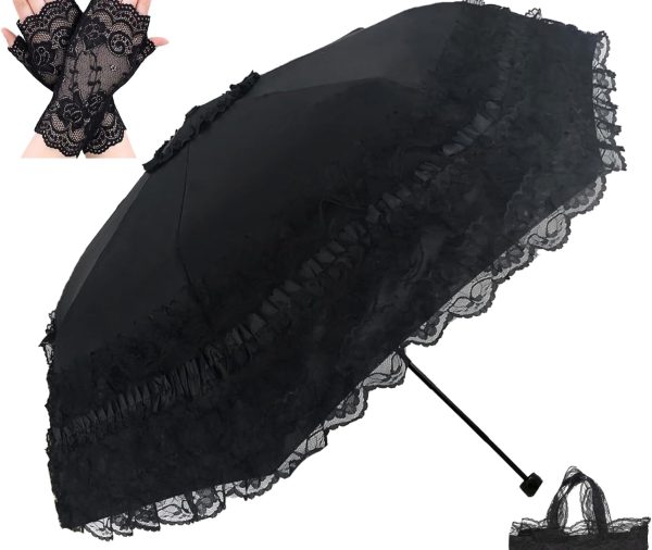 Vintage Lace Parasol Gothic Lolita Umbrella UV Sun Protection Witch Cosplay Photoshoot Props Party Dration