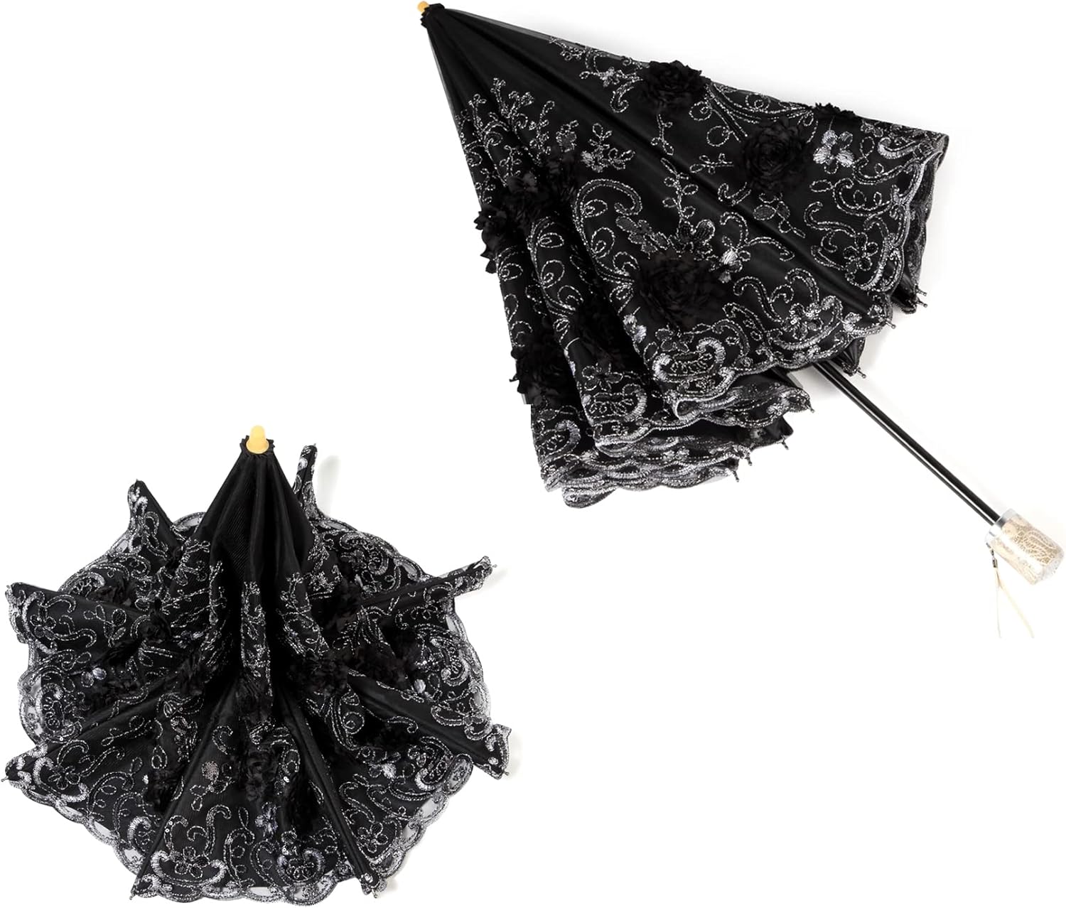 Embroidered Lace Double-deck Anti-UV Parasol Sun/Rain/Snow Folding Umbrella - Image 2