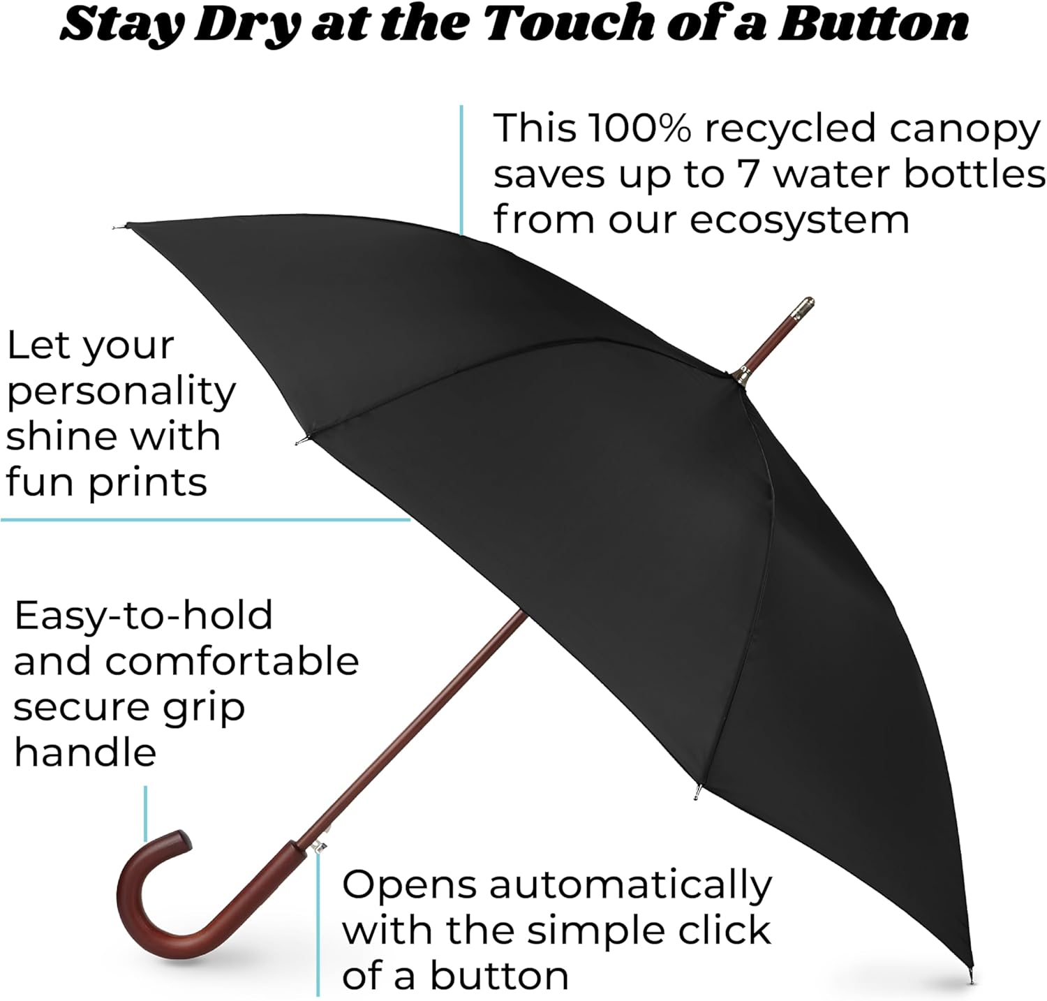 Auto Open Umbrella Classic Wooden J Stick Handle with Easy Grip - Windproof, Rainproof and Durable y Design – Versatile Travel, Perfect for Rainy Days - Image 2
