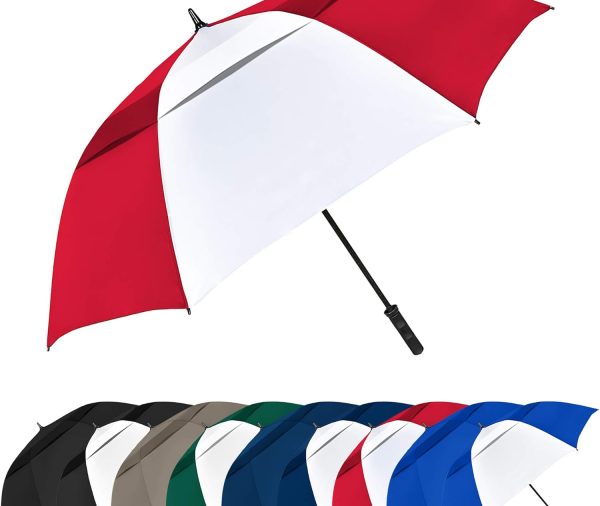 The Vented Tornado 64" Large Oversize Windproof Automatic Open Golf Umbrella, Heavy Duty Thick Fiberglass Ribs Waterproof Wind Vent Portable 2 Person Golf Umbrella for Men and Women - Navy Blue