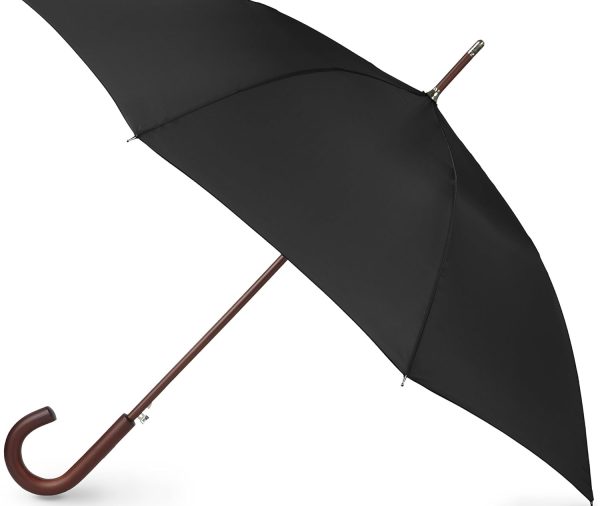 Auto Open Umbrella Classic Wooden J Stick Handle with Easy Grip - Windproof, Rainproof and Durable y Design – Versatile Travel, Perfect for Rainy Days