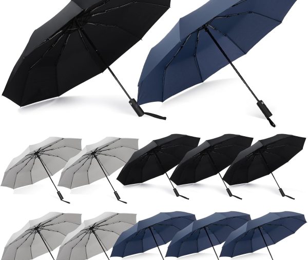 12 Pcs Windproof Travel Umbrella 10 Ribs Automatic Open Close Umbrella Strong Steel Shaft, Wind Resistant, Compact Travel Umbrella Folding Umbrella Rain Umbrella for Men Women