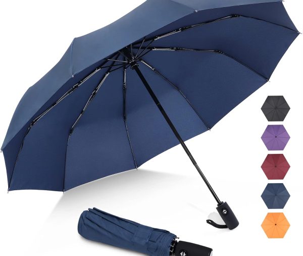 Travel Umbrella Compact - 10 Ribs Portable Collapsible Umbrellas for Rain Windproof -  Automatic Small Folding Umbrella Lightweight Packable Umbrella for Women Men