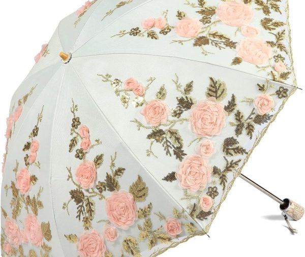 Ladies Anti-UV Lace Embroidery Sun Parasol Folding Umbrella Wedding Umbrella