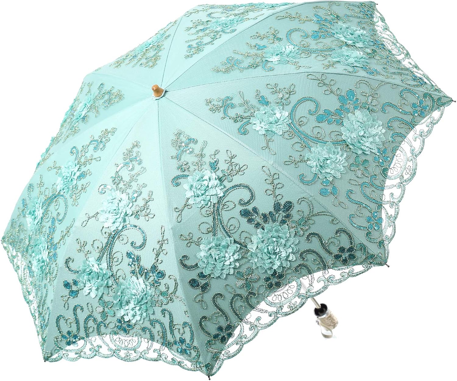 Embroidered Lace Double-deck Anti-UV Parasol Sun/Rain/Snow Folding Umbrella